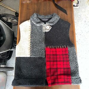 Patchwork Sherpa Vest with Red Plaid